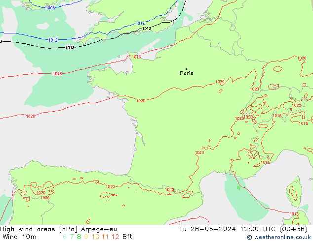 High wind areas Arpege-eu  28.05.2024 12 UTC