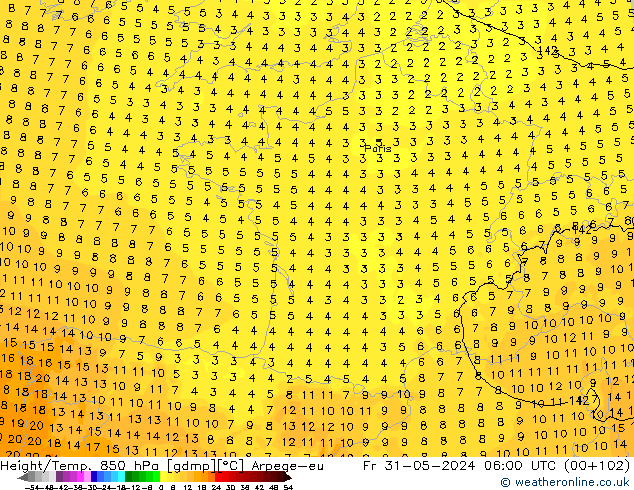 Height/Temp. 850 hPa Arpege-eu Fr 31.05.2024 06 UTC