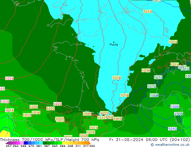 Dikte700-1000 hPa Arpege-eu vr 31.05.2024 06 UTC