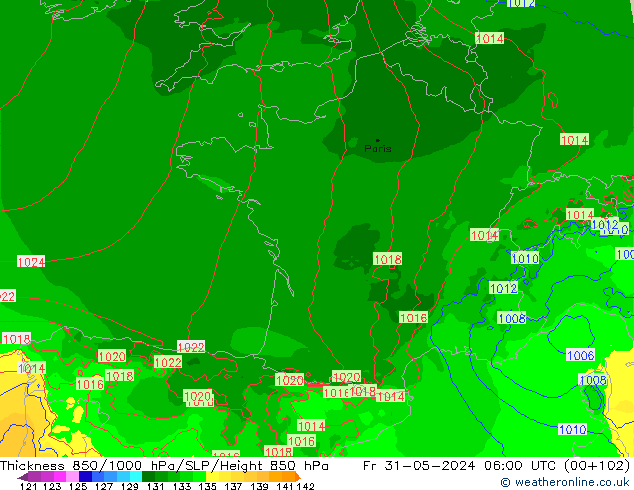 Thck 850-1000 hPa Arpege-eu Sex 31.05.2024 06 UTC