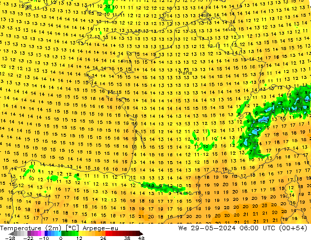 Temperature (2m) Arpege-eu We 29.05.2024 06 UTC