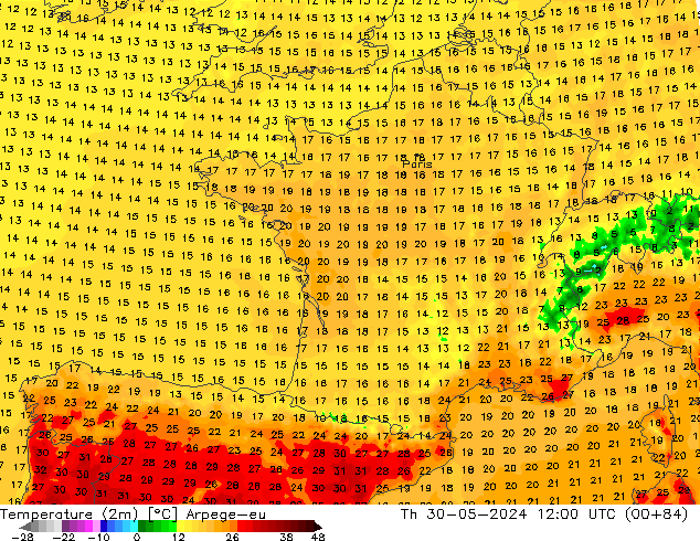 Temperaturkarte (2m) Arpege-eu Do 30.05.2024 12 UTC