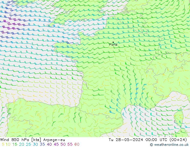 Wind 850 hPa Arpege-eu Di 28.05.2024 00 UTC