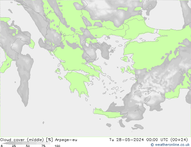 oblačnosti uprostřed Arpege-eu Út 28.05.2024 00 UTC