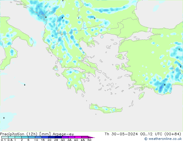 Totale neerslag (12h) Arpege-eu do 30.05.2024 12 UTC