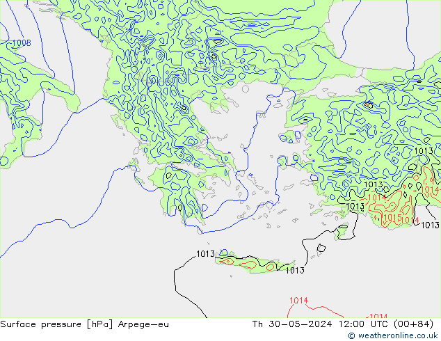 Atmosférický tlak Arpege-eu Čt 30.05.2024 12 UTC