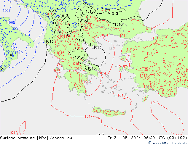 Pressione al suolo Arpege-eu ven 31.05.2024 06 UTC