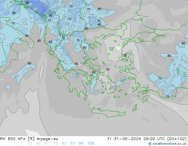 RH 850 hPa Arpege-eu Fr 31.05.2024 06 UTC