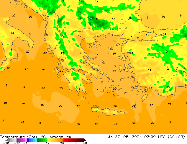 Temperature (2m) Arpege-eu Mo 27.05.2024 03 UTC