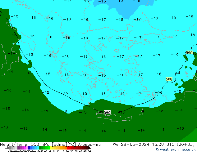 Height/Temp. 500 hPa Arpege-eu Qua 29.05.2024 15 UTC