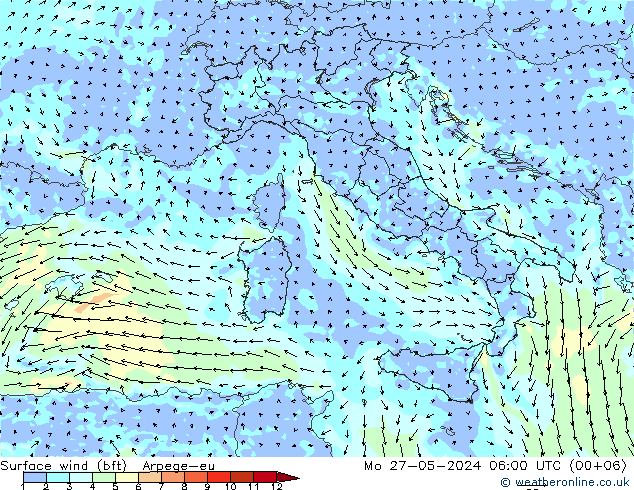 Rüzgar 10 m (bft) Arpege-eu Pzt 27.05.2024 06 UTC