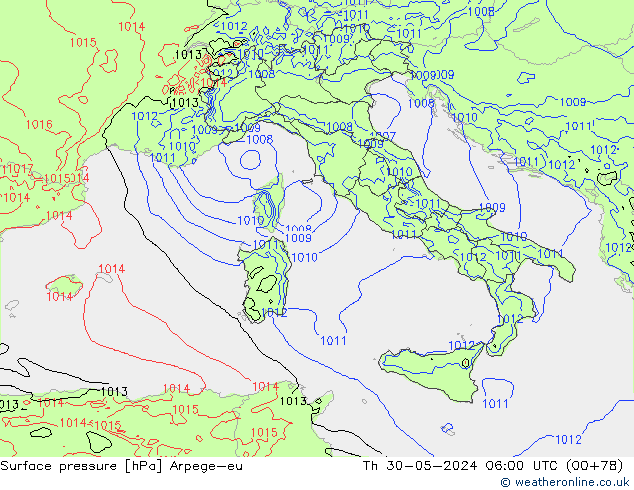 приземное давление Arpege-eu чт 30.05.2024 06 UTC