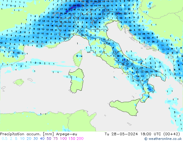 Precipitation accum. Arpege-eu mar 28.05.2024 18 UTC