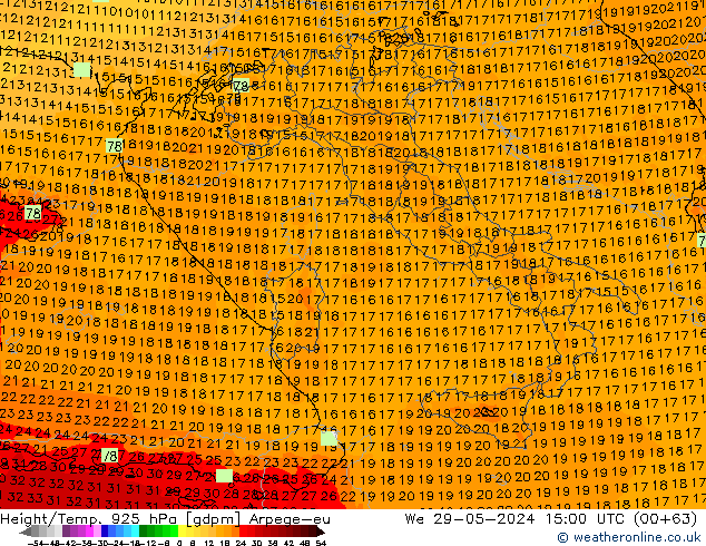 Height/Temp. 925 hPa Arpege-eu Qua 29.05.2024 15 UTC