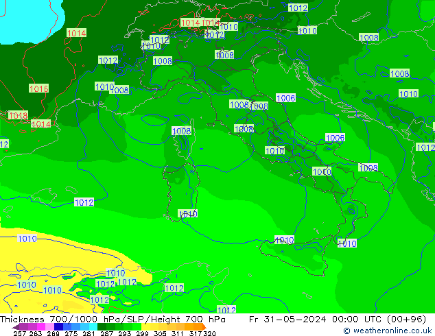 700-1000 hPa Kalınlığı Arpege-eu Cu 31.05.2024 00 UTC