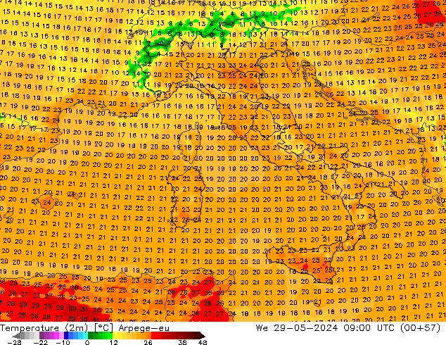 Temperature (2m) Arpege-eu St 29.05.2024 09 UTC