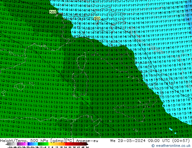 Height/Temp. 500 hPa Arpege-eu St 29.05.2024 09 UTC