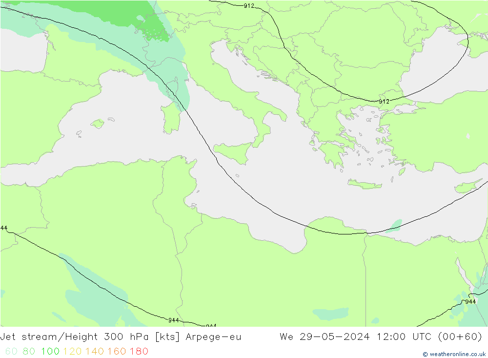 Jet stream/Height 300 hPa Arpege-eu We 29.05.2024 12 UTC