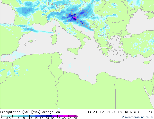 Precipitation (6h) Arpege-eu Fr 31.05.2024 00 UTC