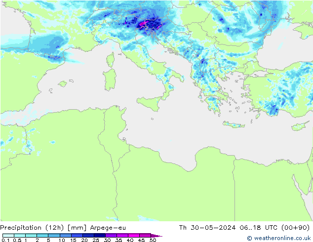 Yağış (12h) Arpege-eu Per 30.05.2024 18 UTC