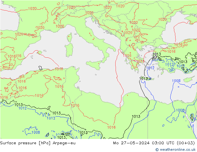 Surface pressure Arpege-eu Mo 27.05.2024 03 UTC