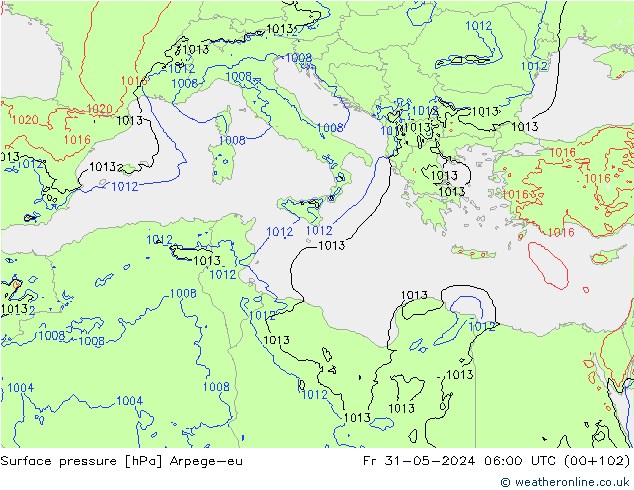 Surface pressure Arpege-eu Fr 31.05.2024 06 UTC