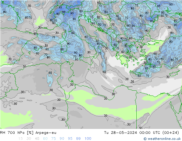 RH 700 hPa Arpege-eu Tu 28.05.2024 00 UTC