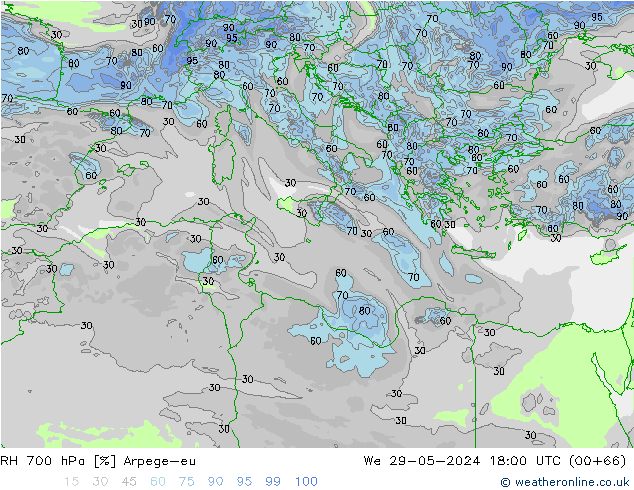 RH 700 hPa Arpege-eu We 29.05.2024 18 UTC