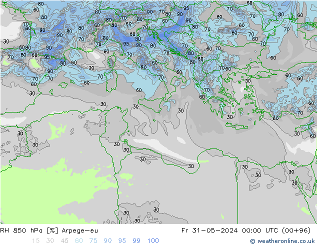 RH 850 hPa Arpege-eu Fr 31.05.2024 00 UTC