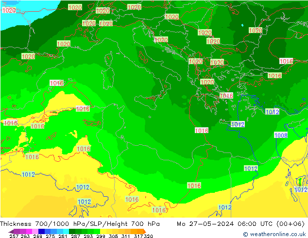 Thck 700-1000 hPa Arpege-eu lun 27.05.2024 06 UTC