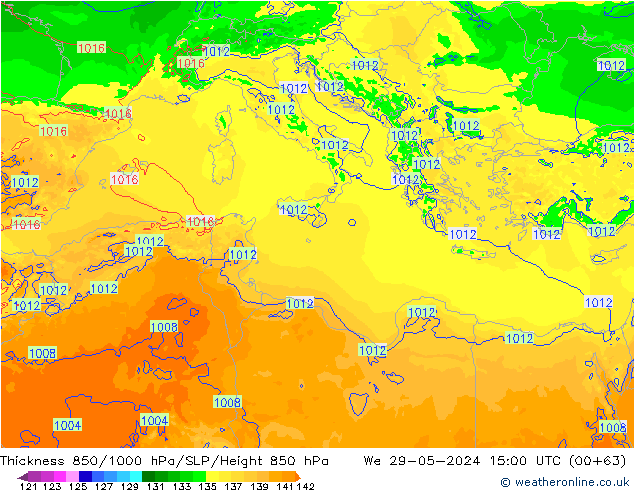 Thck 850-1000 hPa Arpege-eu We 29.05.2024 15 UTC