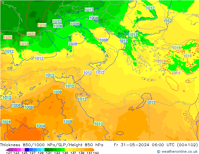 Thck 850-1000 hPa Arpege-eu  31.05.2024 06 UTC