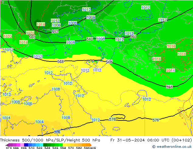 Schichtdicke 500-1000 hPa Arpege-eu Fr 31.05.2024 06 UTC