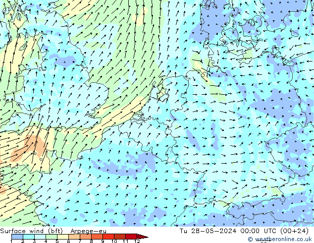 ве�Bе�@ 10 m (bft) Arpege-eu вт 28.05.2024 00 UTC