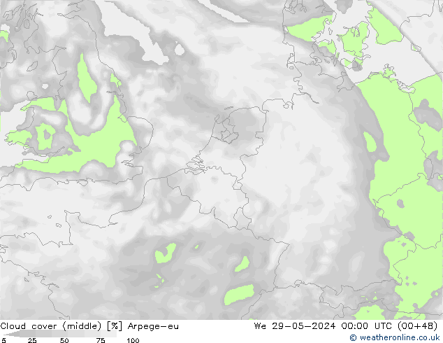 Cloud cover (middle) Arpege-eu We 29.05.2024 00 UTC