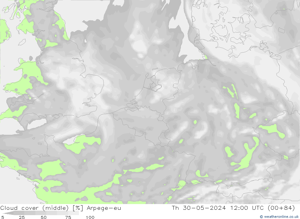 oblačnosti uprostřed Arpege-eu Čt 30.05.2024 12 UTC