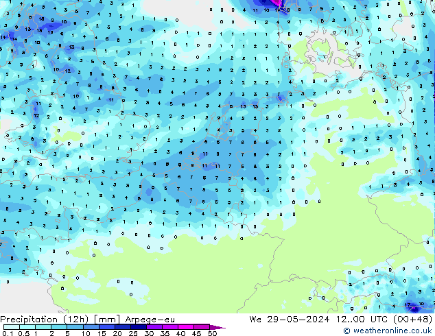 Précipitation (12h) Arpege-eu mer 29.05.2024 00 UTC