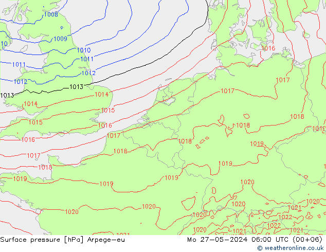 Surface pressure Arpege-eu Mo 27.05.2024 06 UTC