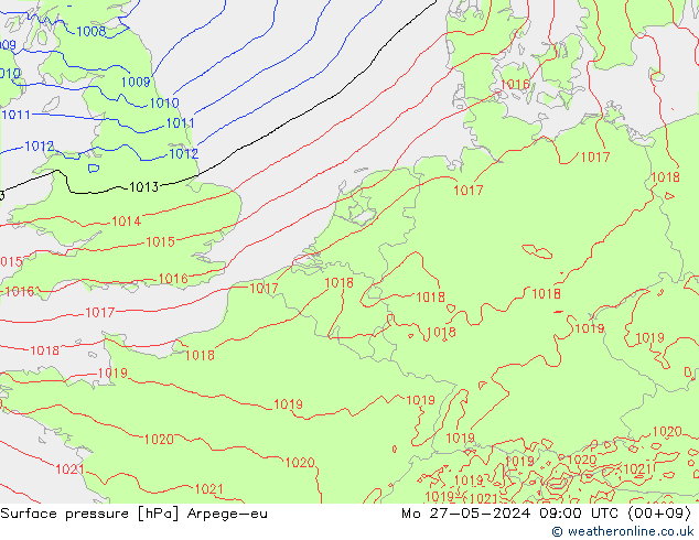 Atmosférický tlak Arpege-eu Po 27.05.2024 09 UTC