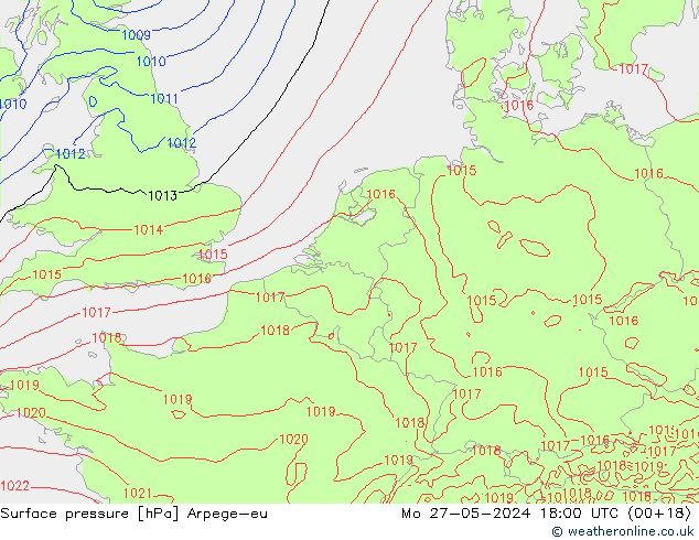 Surface pressure Arpege-eu Mo 27.05.2024 18 UTC