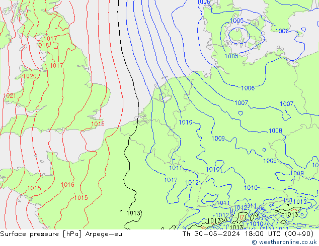 Surface pressure Arpege-eu Th 30.05.2024 18 UTC