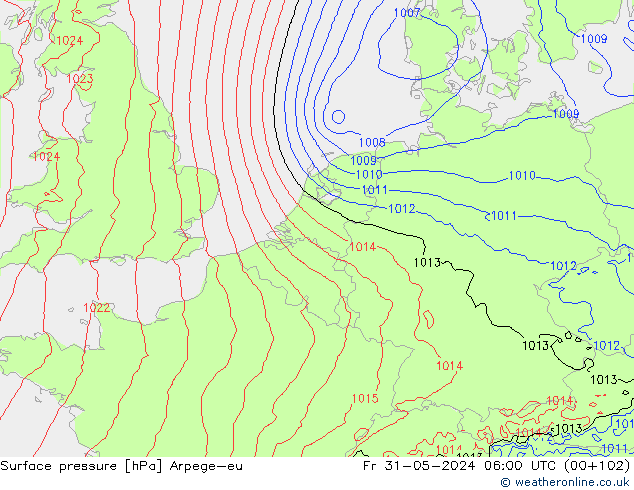 Luchtdruk (Grond) Arpege-eu vr 31.05.2024 06 UTC