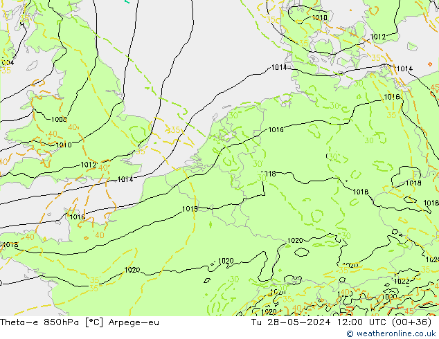 Theta-e 850hPa Arpege-eu mar 28.05.2024 12 UTC