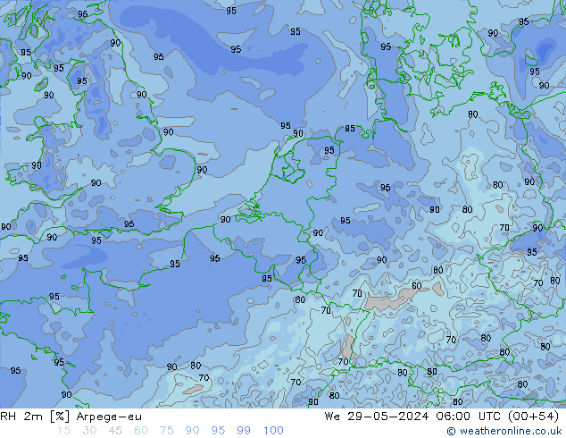 RH 2m Arpege-eu Qua 29.05.2024 06 UTC