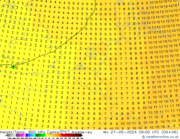 Height/Temp. 850 hPa Arpege-eu Mo 27.05.2024 06 UTC