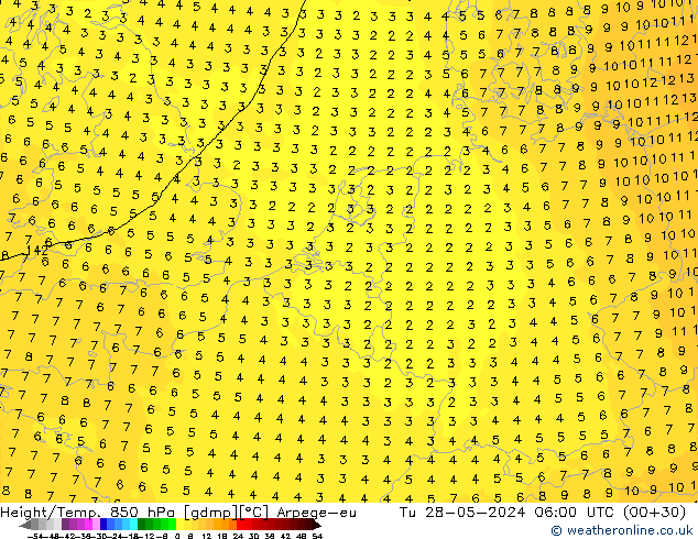 Yükseklik/Sıc. 850 hPa Arpege-eu Sa 28.05.2024 06 UTC