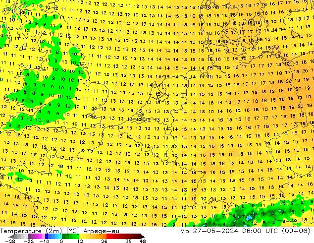 Temperatura (2m) Arpege-eu lun 27.05.2024 06 UTC