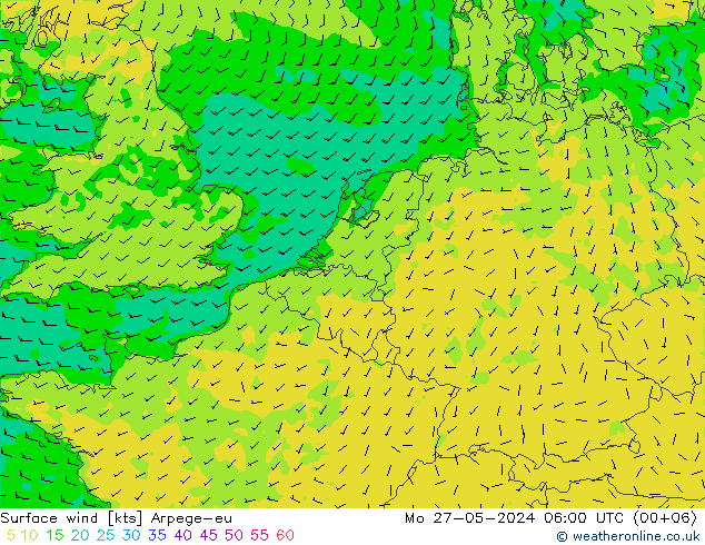 Vento 10 m Arpege-eu Seg 27.05.2024 06 UTC