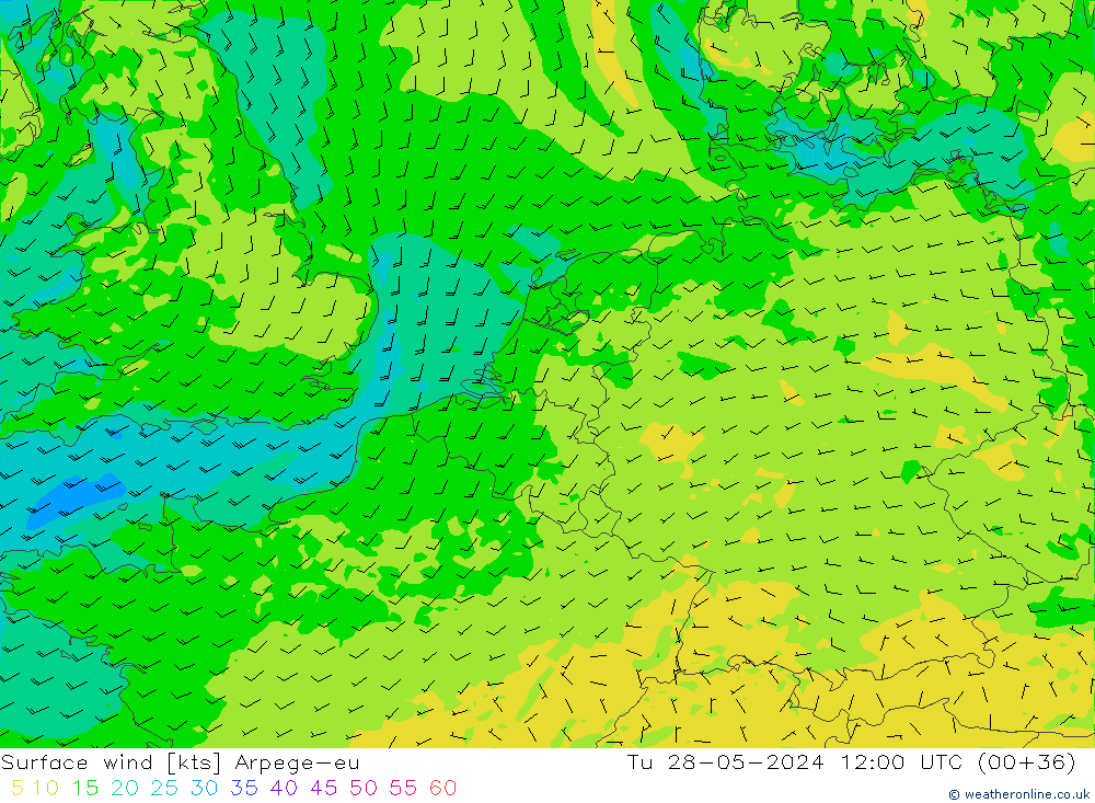 ветер 10 m Arpege-eu вт 28.05.2024 12 UTC