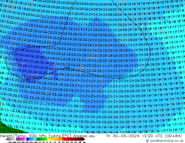 Height/Temp. 500 hPa Arpege-eu gio 30.05.2024 12 UTC